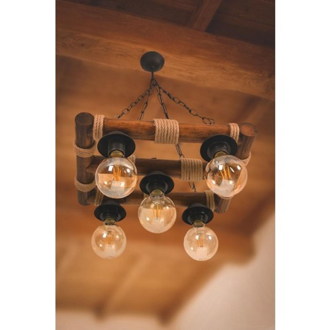 Woodhub Doğal Ahşap El Işçiliği Halatlı 5 Li Salon Avize