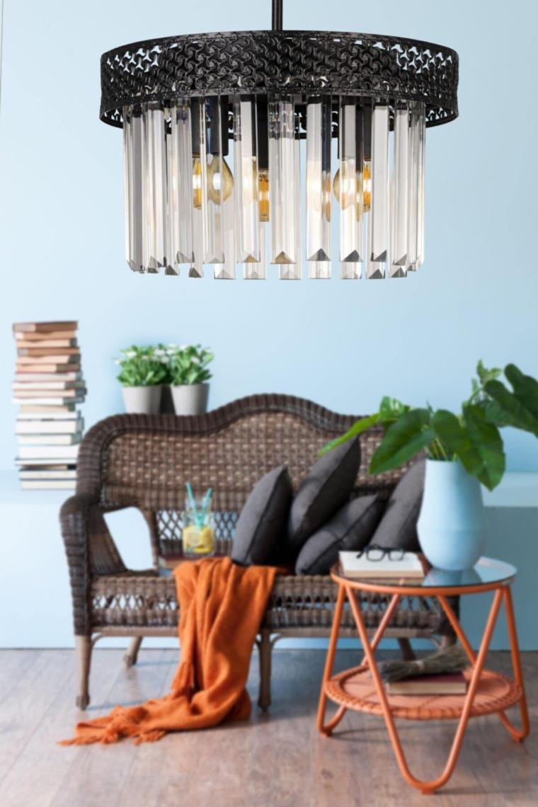 Sitrus 3.lü Siyah Lux Kristal Taşlı Avize