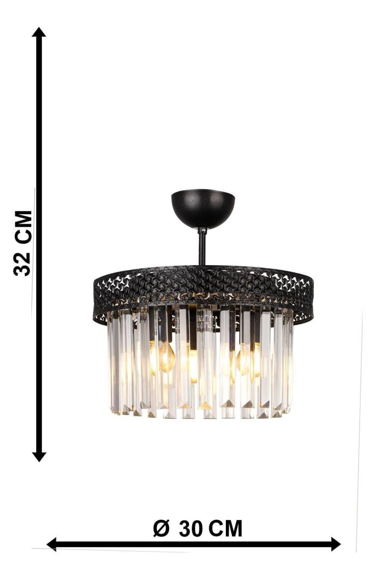 Sitrus 3.lü Siyah Lux Kristal Taşlı Avize