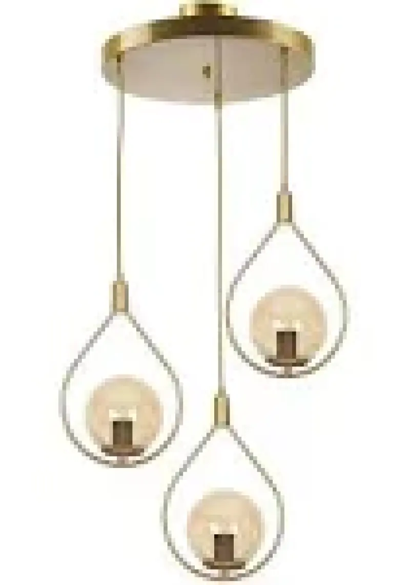 Fer Avize  Deco Modern Tasarım Eskitme Gold Renk Bal Camlı Sıralı Salon - Mutfak - Yatak Odası 3 Lü Avize