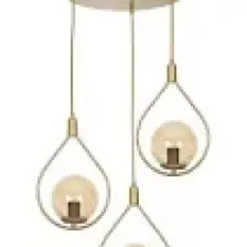 Fer Avize  Deco Modern Tasarım Eskitme Gold Renk Bal Camlı Sıralı Salon - Mutfak - Yatak Odası 3 Lü Avize