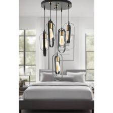 Woodhub 71-80 cm Koza 5li Yuvarlak Siyah Modern Genç Odası Mutfak Retro Salon Sarkıt Avize Metal 40 x 40 Sa