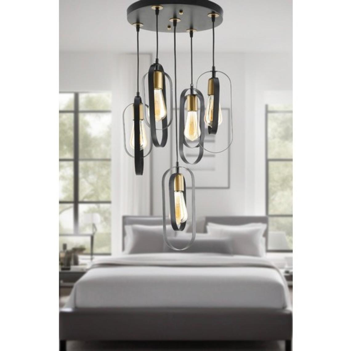 Woodhub 71-80 cm Koza 5li Yuvarlak Siyah Modern Genç Odası Mutfak Retro Salon Sarkıt Avize Metal 40 x 40 Sa