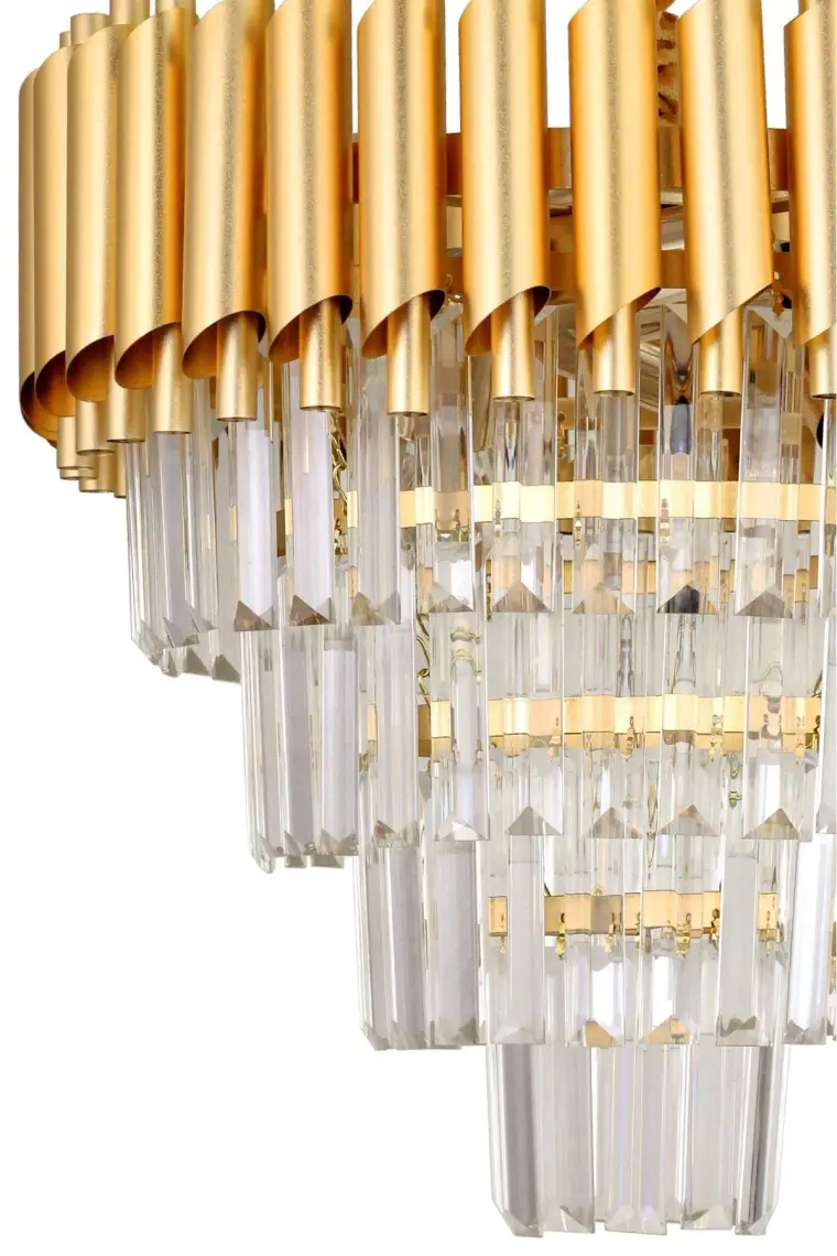 Mediterian Parlak Kristal Taşlı Modern Sarı Yaldız Avize, 4 Ampüllü, 45×60 cm