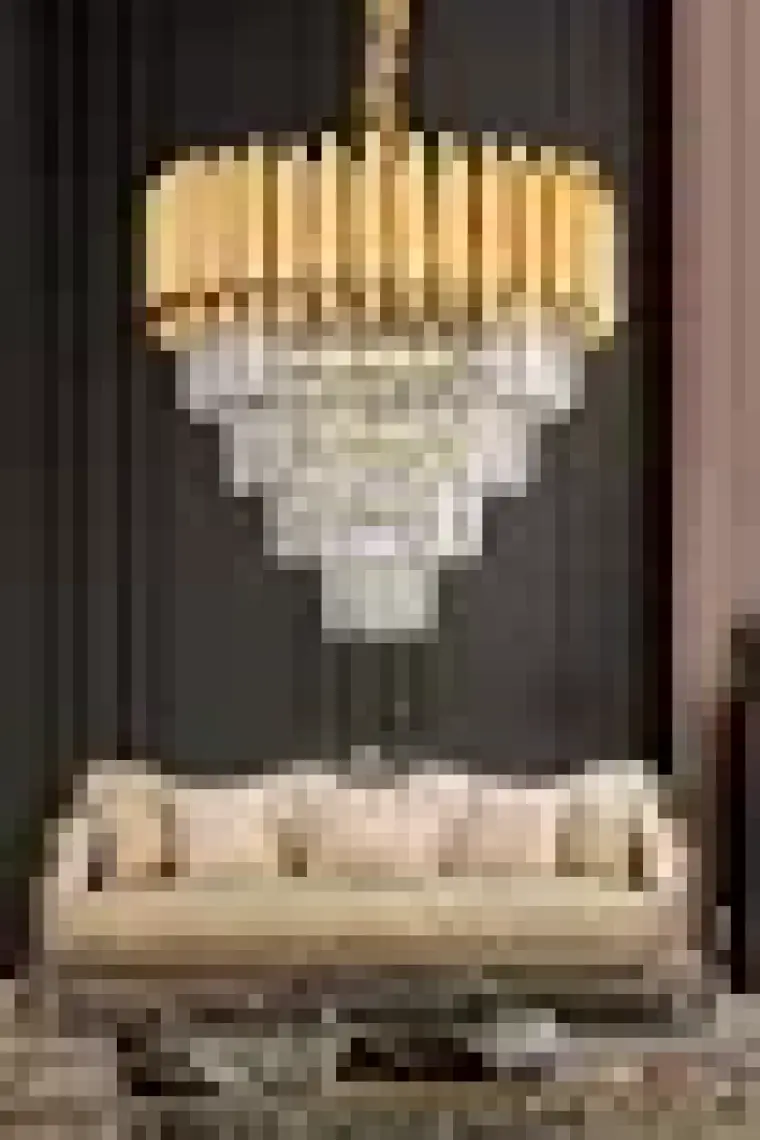 Mediterian Parlak Kristal Taşlı Modern Sarı Yaldız Avize, 4 Ampüllü, 45×60 cm