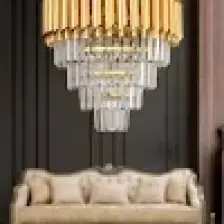 Mediterian Parlak Kristal Taşlı Modern Sarı Yaldız Avize, 4 Ampüllü, 45×60 cm