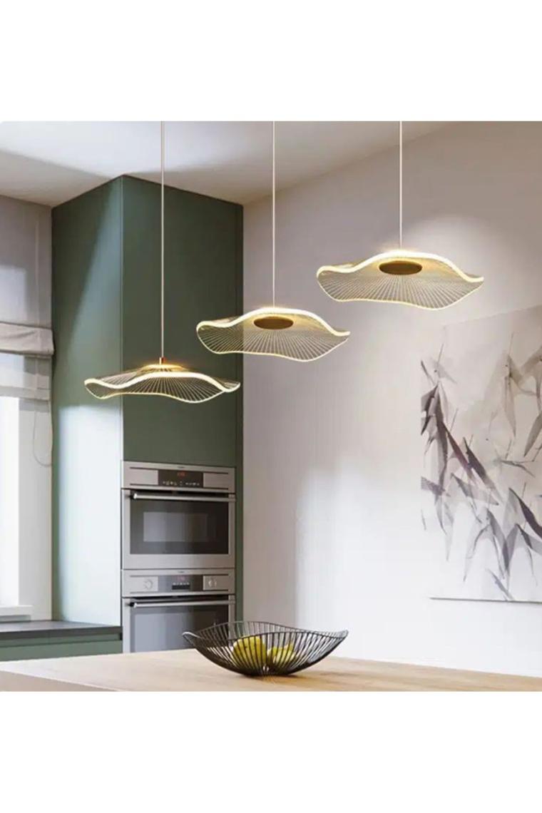 Luxury Exclusive Üçlü Sıralı Sarkıt Led Avize Jellyfish Gold Sarı Ledli Avize