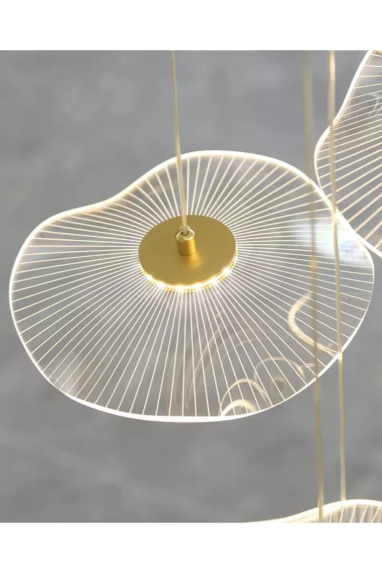 Luxury Exclusive Üçlü Sıralı Sarkıt Led Avize Jellyfish Gold Sarı Ledli Avize