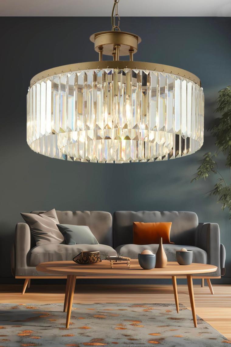 Kanvas 45'Lik Eskitme Kristalli Taşlı Modern Tasarım Kristal Salon Avize
