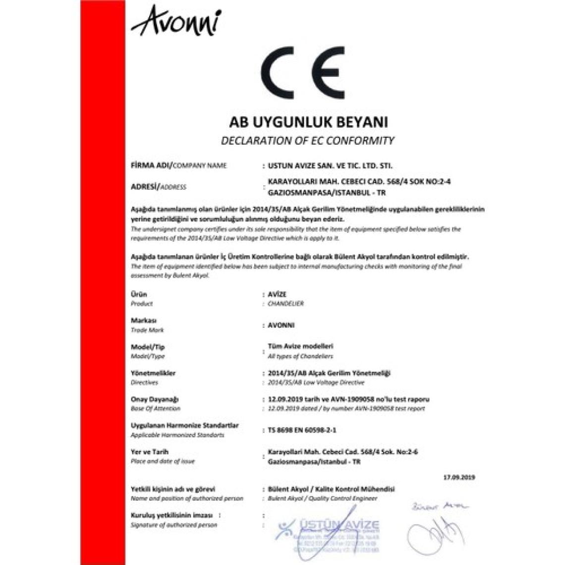 AVONNI AV-65239-1K Krom Kaplama Modern Avize E27 Metal Kristal 19cm