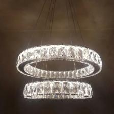 Ghome Modern Gümüş Sarkıt Kristal Taşlı Üç Renk Led Kumandalı Ikili Avize