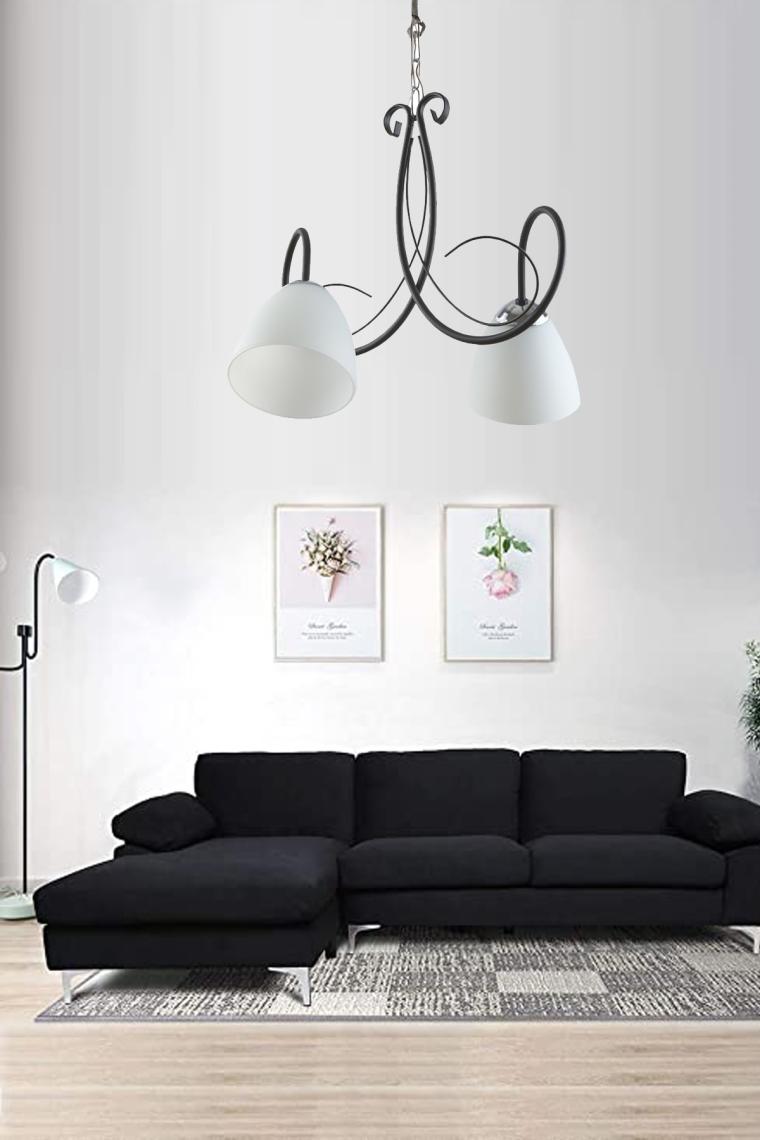 Ömür Avize Betül Siyah Modern Beyaz Opal Camlı Ikili Avize
