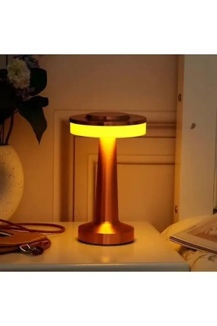 Hymark Retro Şarjlı Dekoratif Dokunmatik Metal Masa Lambası 3 Renk Mod Dim Edilebilir
