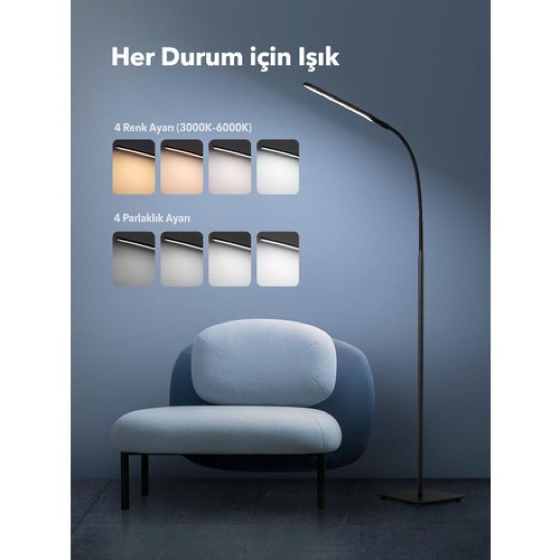 TaoTronics TT-DL072 1000 Lux/450 lm Esnek Başlıklı LED Zemin Lambası (4 Renk, 4 Kısıklık Dokunmatik Ayarlı)