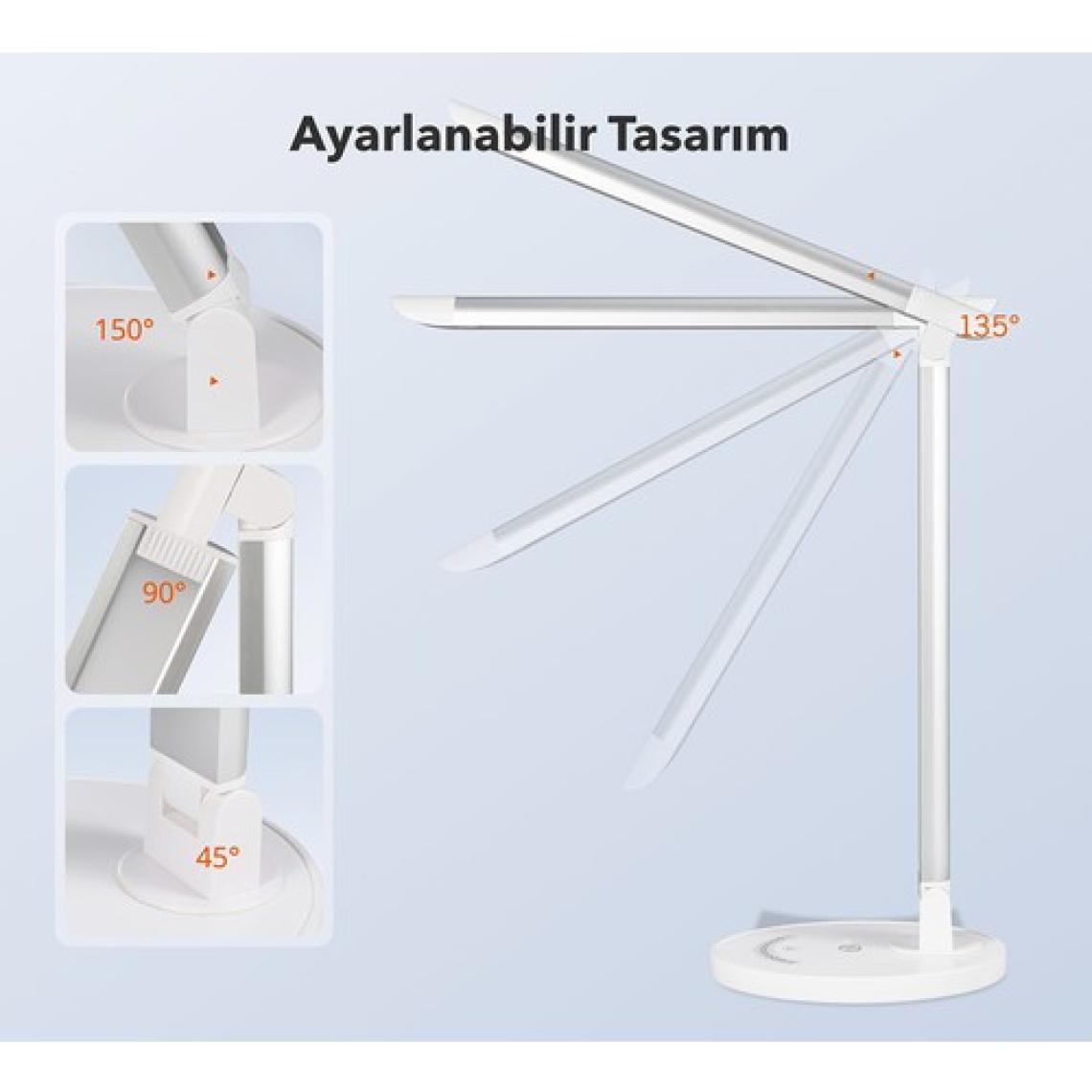 TaoTronics TT-DL13 USB Şarj Portlu 12W LED Masa Lambası Philips EnabLED Programı Üyesi Beyaz (5 Renk, 7 Kısıklık Dokunmatik Ayarlı)