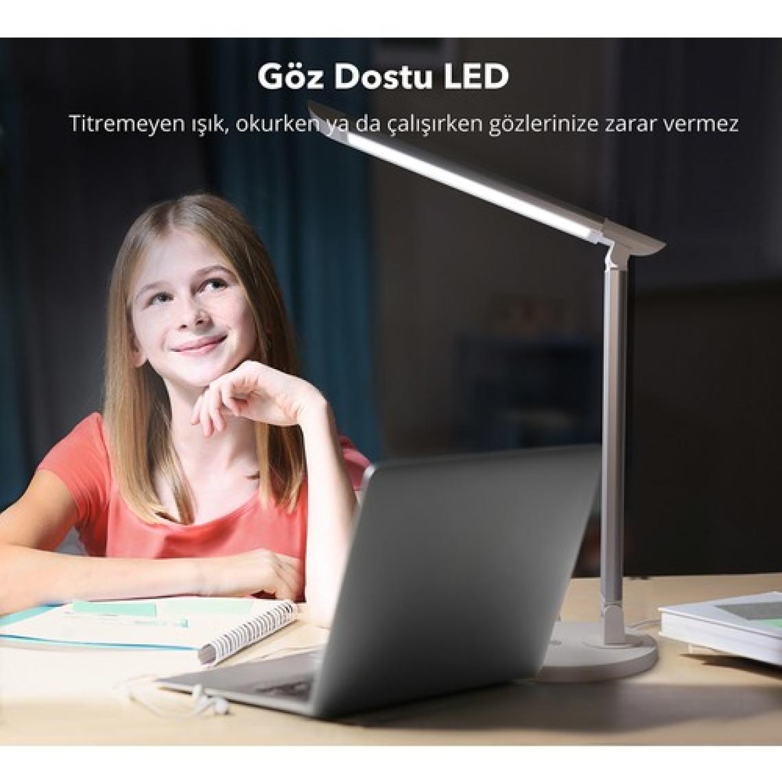 TaoTronics TT-DL13 USB Şarj Portlu 12W LED Masa Lambası Philips EnabLED Programı Üyesi Beyaz (5 Renk, 7 Kısıklık Dokunmatik Ayarlı)