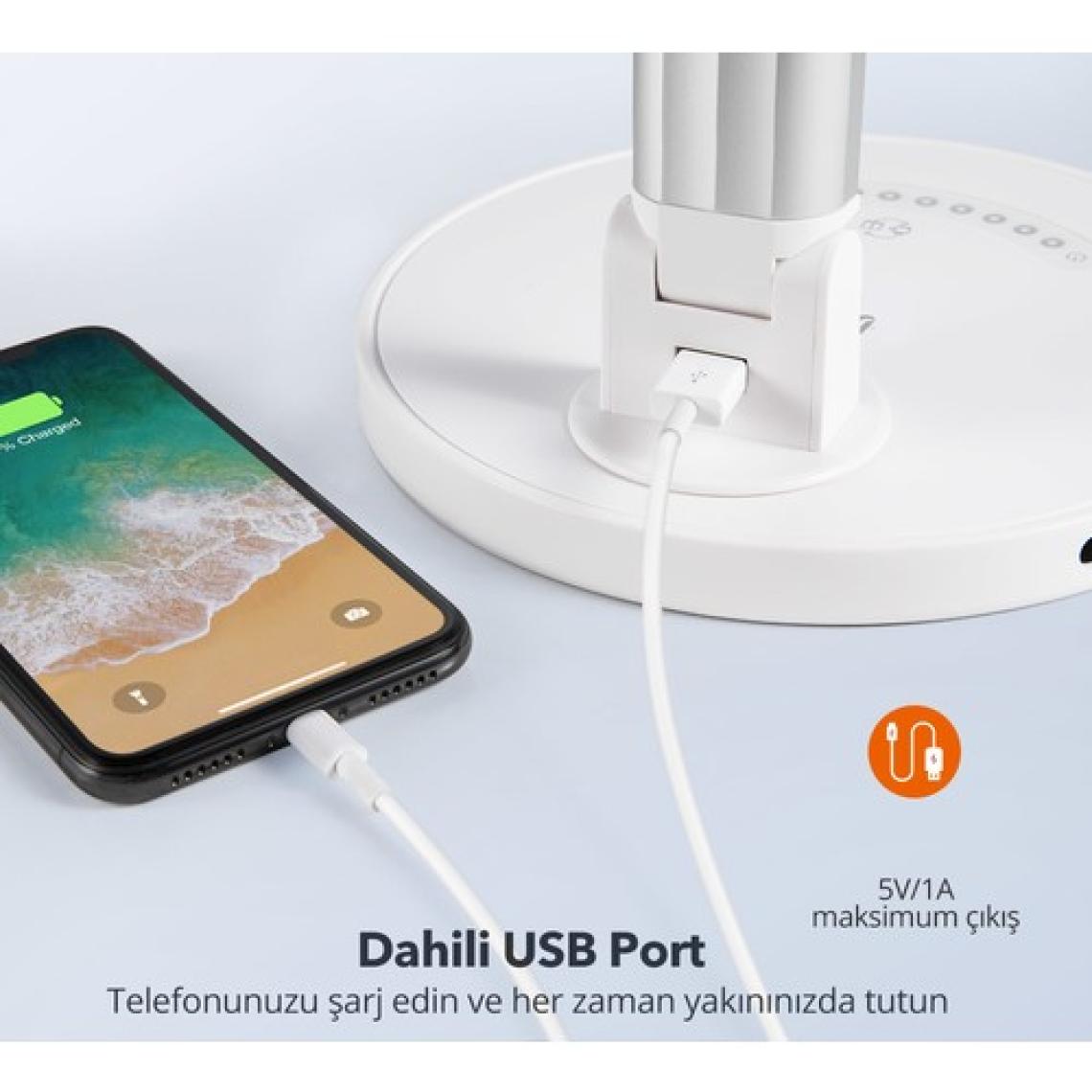 TaoTronics TT-DL13 USB Şarj Portlu 12W LED Masa Lambası Philips EnabLED Programı Üyesi Beyaz (5 Renk, 7 Kısıklık Dokunmatik Ayarlı)