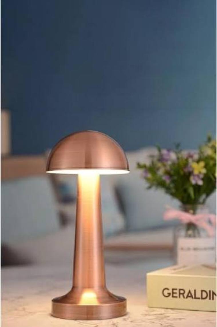 Minihome Mantar Model Dimmerli Şarjlı Retro Masa Lambası Rose Gold