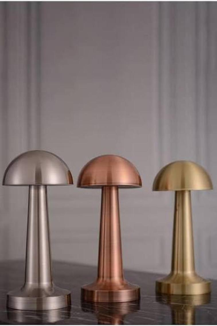 Minihome Mantar Model Dimmerli Şarjlı Retro Masa Lambası Rose Gold