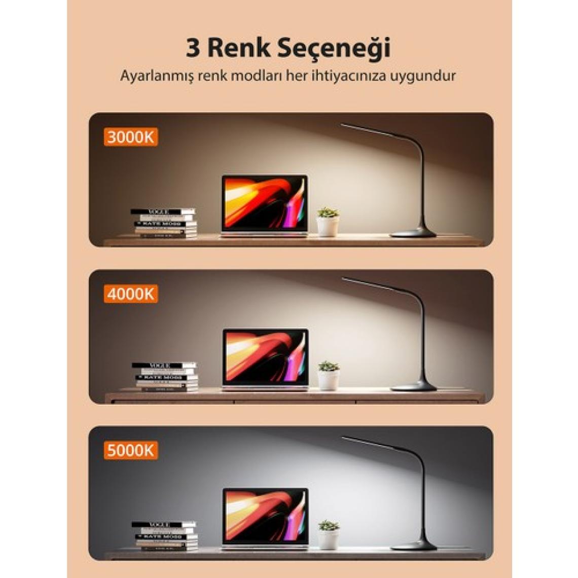 Taotronics Masa Lambası TT-DL1004 Dokunmatik 3 Renk Işıklı Esnek Boyunlu Dekoratif LED Lamba