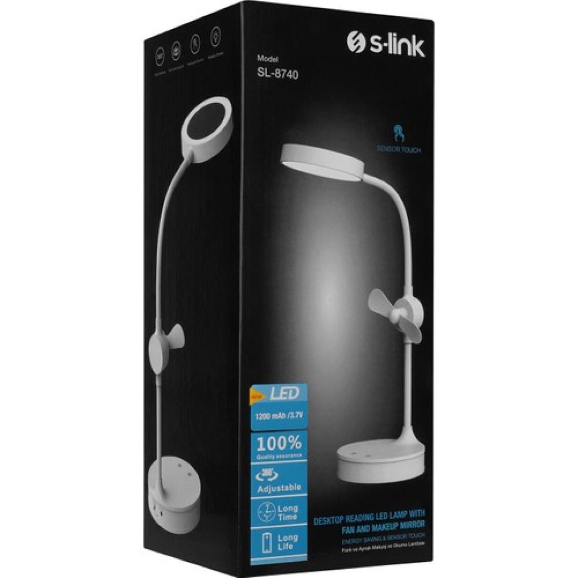 S-link SL-8740 360 Derece Ayarlanabilir Fanlı Makyaj Aynalı Masa Lambası ve Okuma Lambası