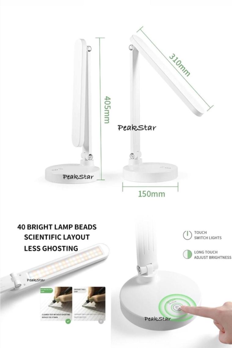 Populermarketim - Şarjlı 40 LED Çalışma Okuma Işığı Kademeli Masa Lambası Ayarlanabilir Renk Tonu ve Parlaklık PS-1912