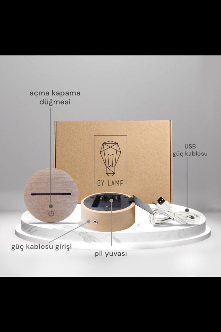 By Lamp Bitcoin LED Masa Lambası Ahşap Taban 7 Farklı Işık Renkli