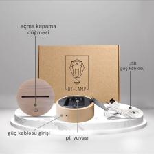 By Lamp Bitcoin LED Masa Lambası Ahşap Taban 7 Farklı Işık Renkli