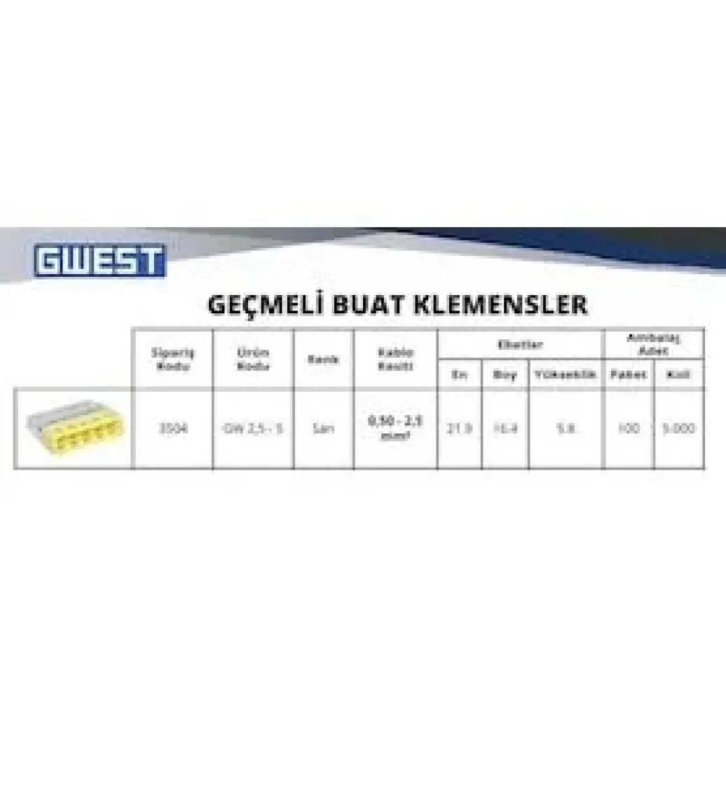 GWEST 2,5'luk 5 Geçmeli Buat Klemensi 100'lü