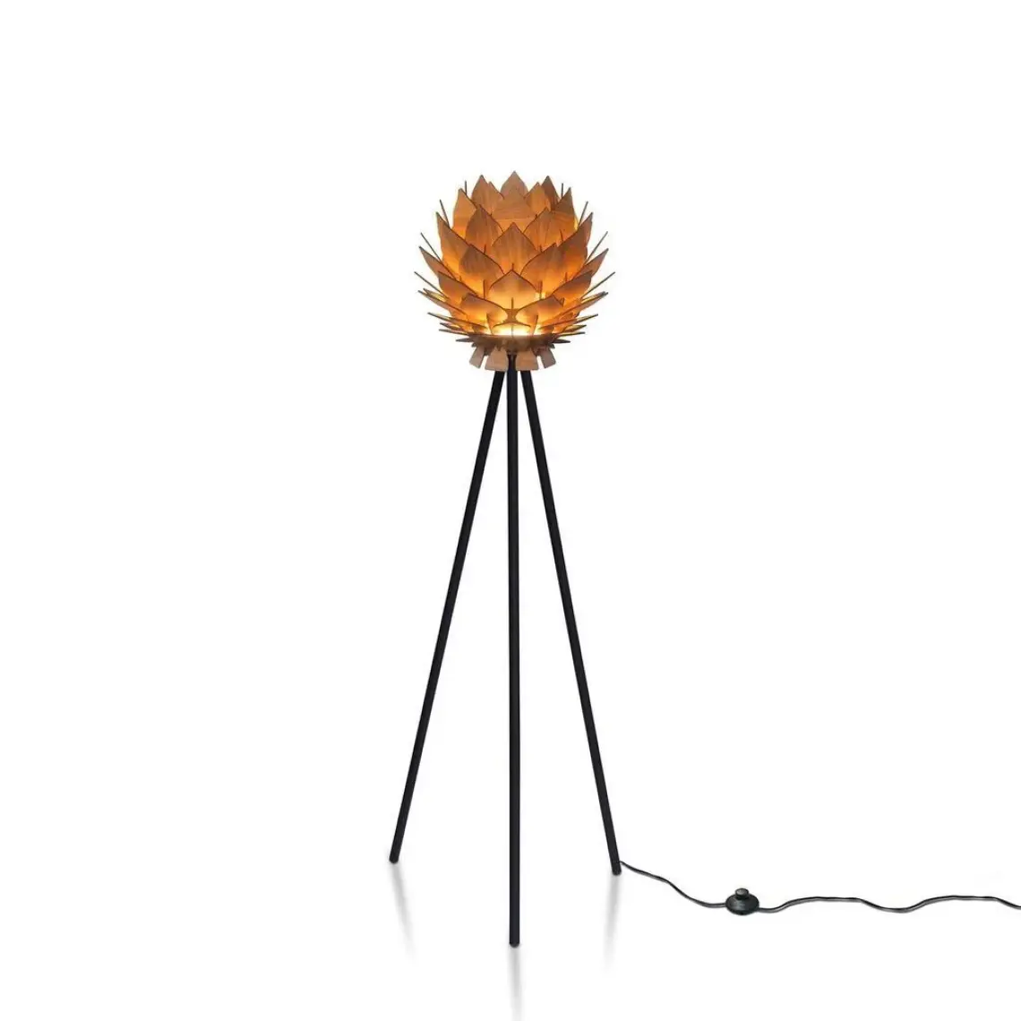 Design Otto Lotus Metal Ayaklı Yerpuar Anahtarlı Ahşap Modern Tripod Üç Ayaklı Lambader Aydınlatma