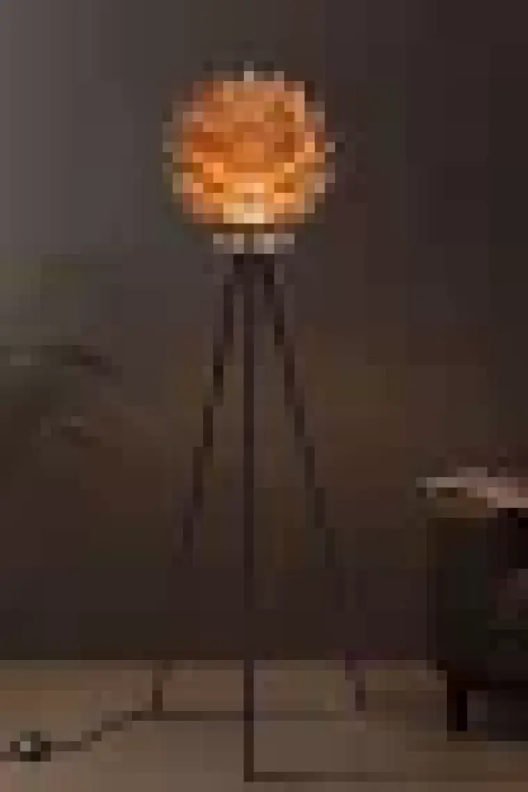 Design Otto Lotus Metal Ayaklı Yerpuar Anahtarlı Ahşap Modern Tripod Üç Ayaklı Lambader Aydınlatma