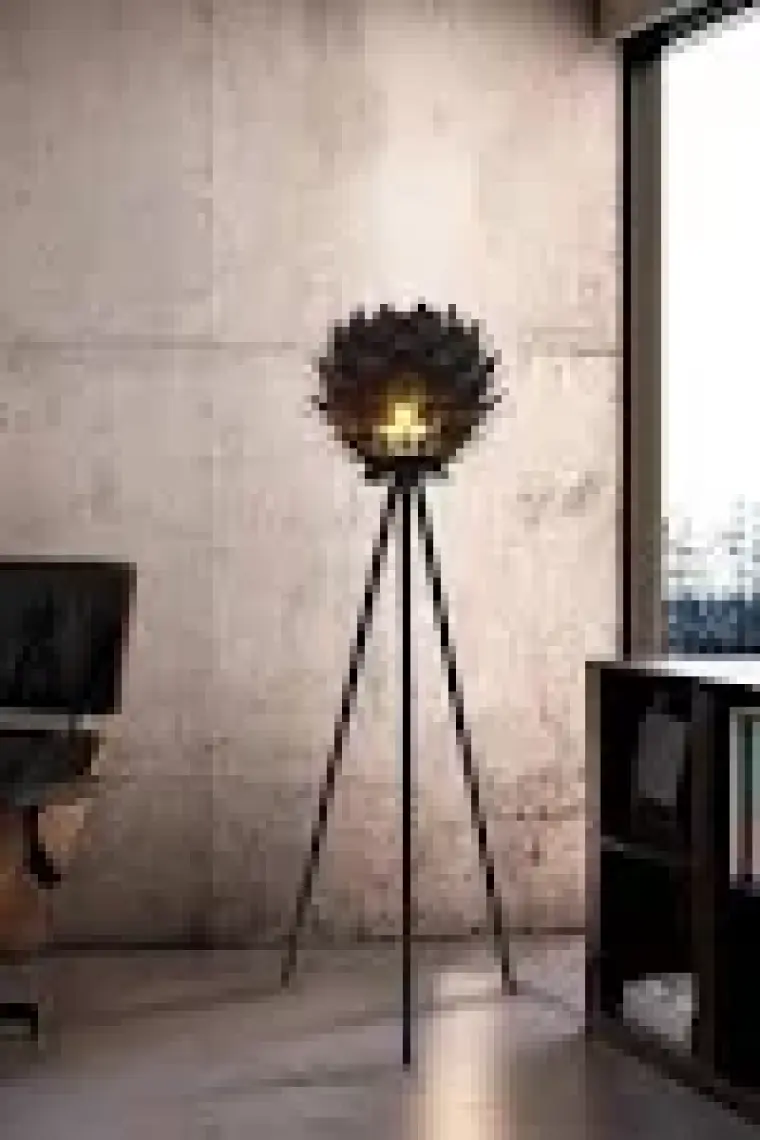 Design Otto Lotus Metal Ayaklı Yerpuar Anahtarlı Ahşap Modern Tripod Üç Ayaklı Lambader Aydınlatma