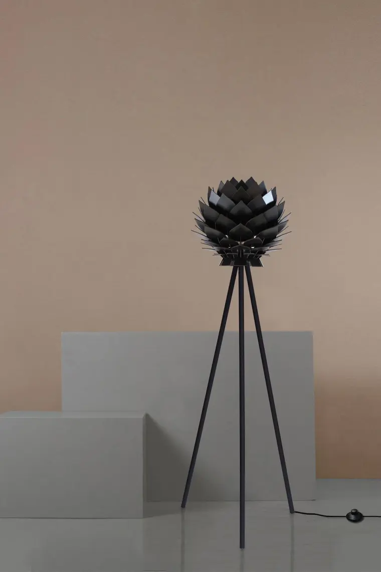 Design Otto Lotus Metal Ayaklı Yerpuar Anahtarlı Ahşap Modern Tripod Üç Ayaklı Lambader Aydınlatma