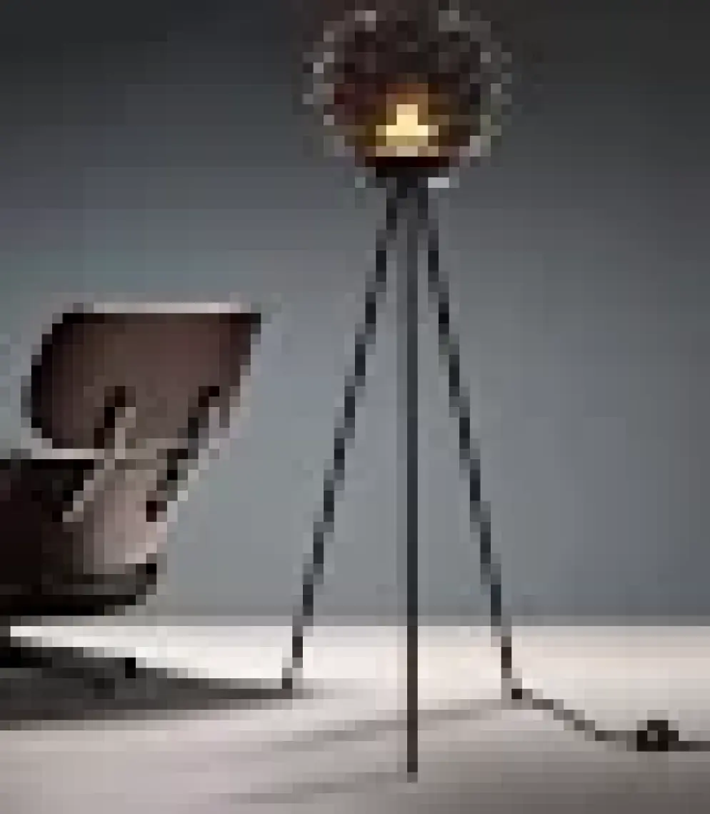 Design Otto Lotus Metal Ayaklı Yerpuar Anahtarlı Ahşap Modern Tripod Üç Ayaklı Lambader Aydınlatma