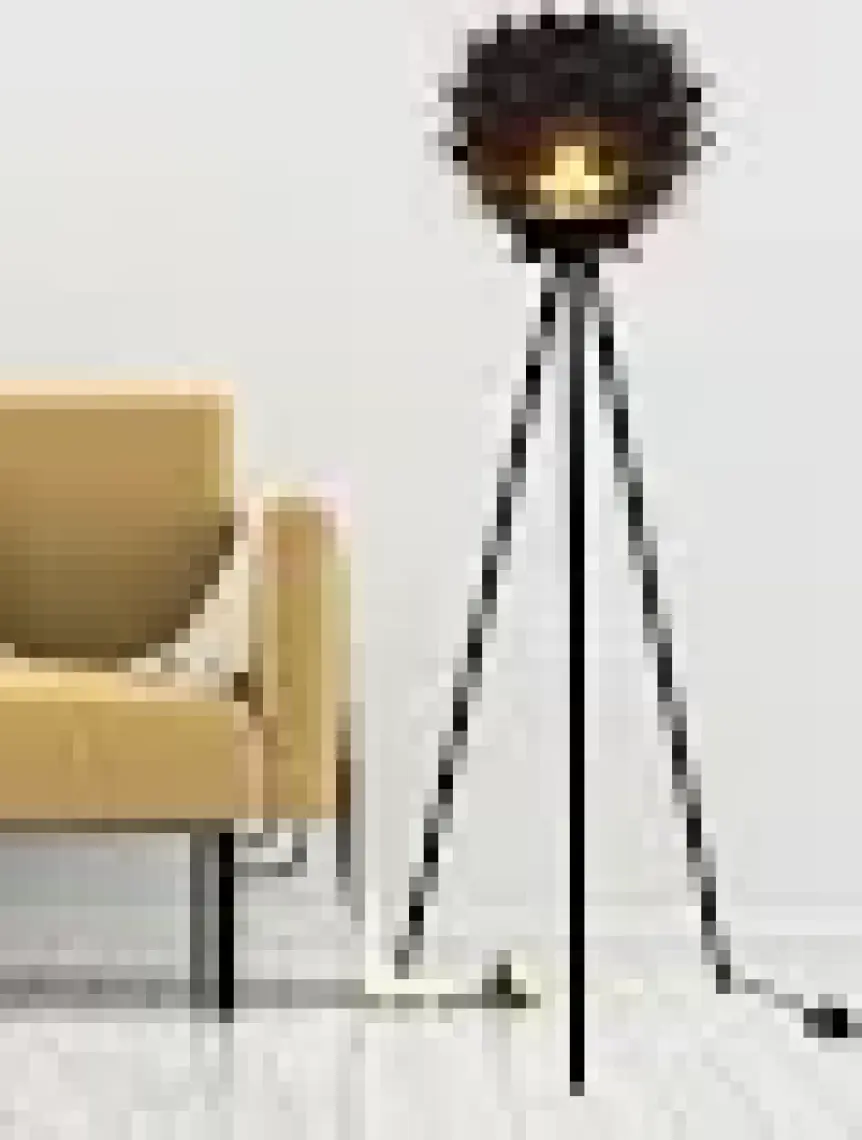 Design Otto Lotus Metal Ayaklı Yerpuar Anahtarlı Ahşap Modern Tripod Üç Ayaklı Lambader Aydınlatma