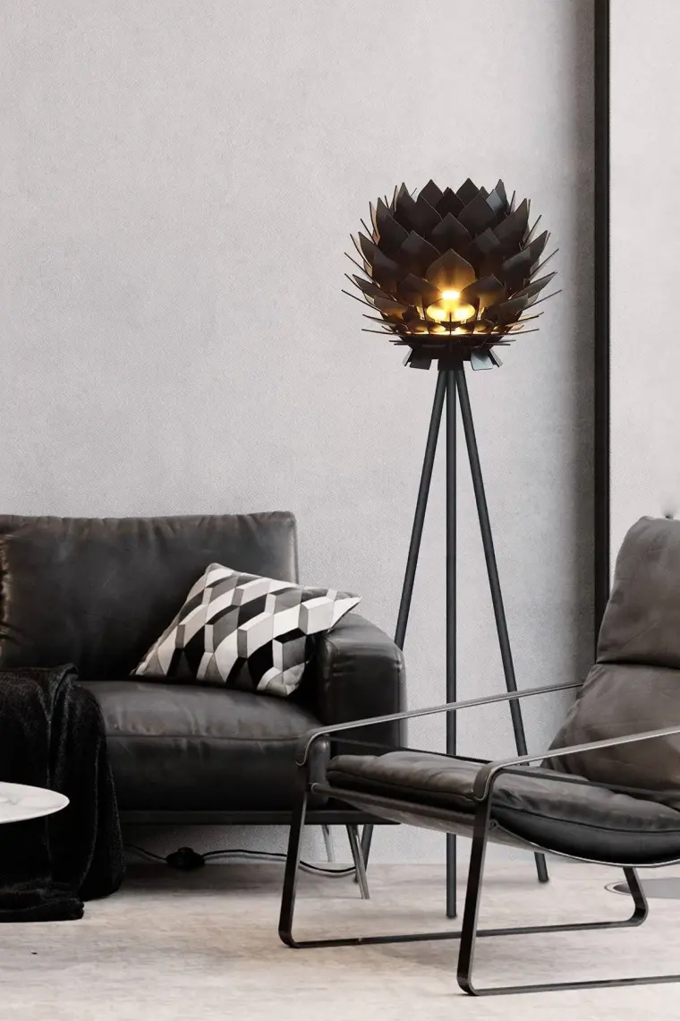 Design Otto Lotus Metal Ayaklı Yerpuar Anahtarlı Ahşap Modern Tripod Üç Ayaklı Lambader Aydınlatma