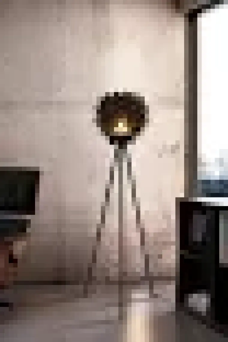 Design Otto Lotus Metal Ayaklı Yerpuar Anahtarlı Ahşap Modern Tripod Üç Ayaklı Lambader Aydınlatma