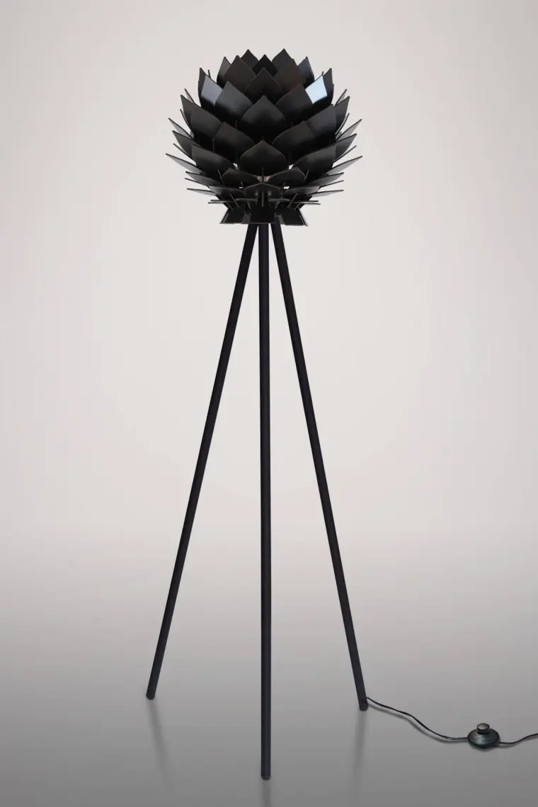 Design Otto Lotus Metal Ayaklı Yerpuar Anahtarlı Ahşap Modern Tripod Üç Ayaklı Lambader Aydınlatma