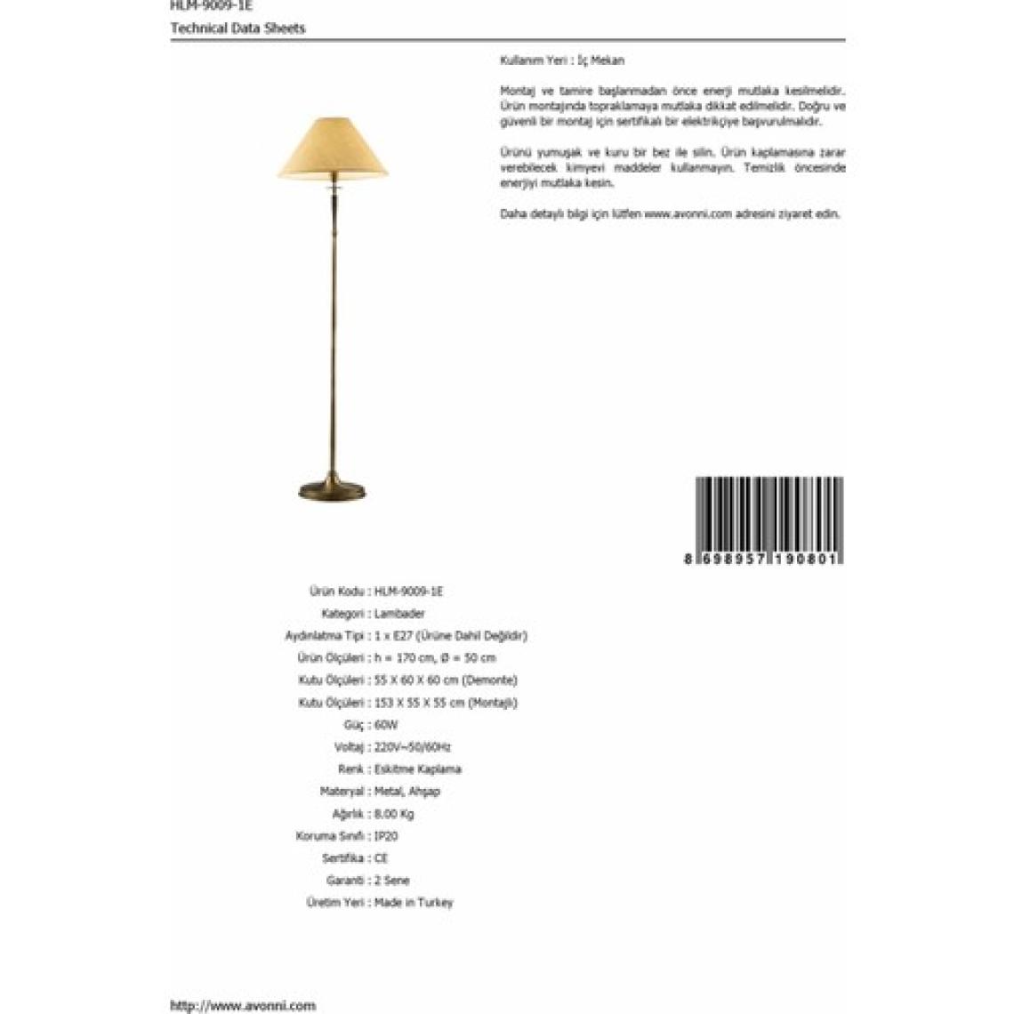 AVONNI HLM-9009-1E Eskitme Kaplama Lambader E27 Metal Ahşap Kumaş 50cm
