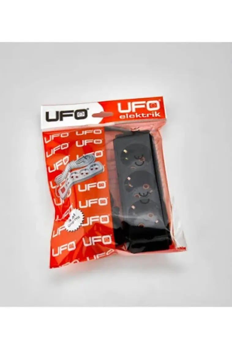 UFO Anahtarlı Elektrik 3 Metre   SİYAH    Renkli Üçlü Topraklı Kablolu Topraklı Grup Priz