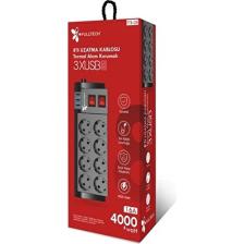 Fulltech Uzatma Kablosu 8 Li Priz 3xusb 2m Kablo Ftr-08
