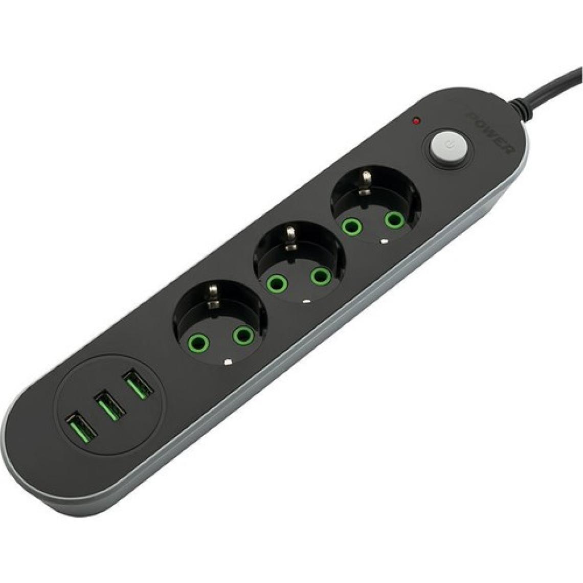 MF Product Jettpower 0366 Akım Korumalı 3 USB'li 3'lü Grup Priz 2 m Uzatma Kablosu Siyah