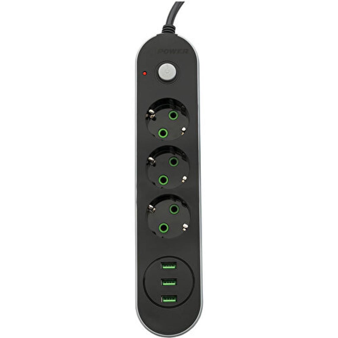 MF Product Jettpower 0366 Akım Korumalı 3 USB'li 3'lü Grup Priz 2 m Uzatma Kablosu Siyah