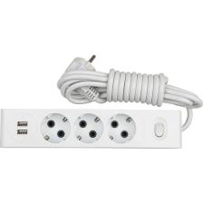 Visage 2 USB Çıkışlı 3 lü Grup Priz Topraklı Anahtarlı 3 mt