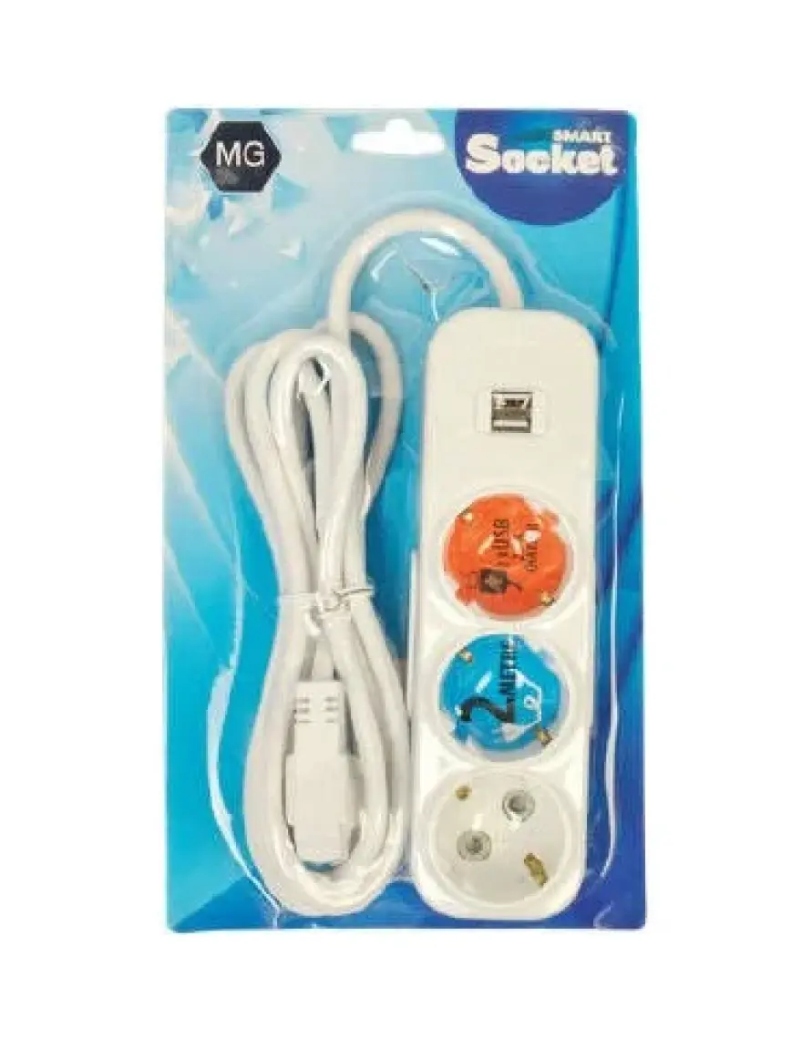 Elbi Myra 3'lü USB Şarj Destekli Topraklı Grup Priz 2 mt Kablolu