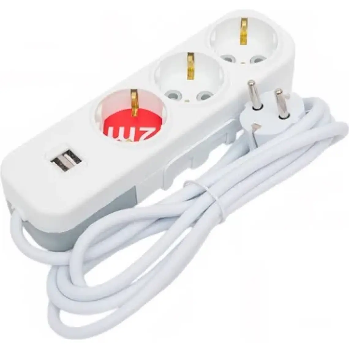 Elbi Myra 3'lü USB Şarj Destekli Topraklı Grup Priz 2 mt Kablolu
