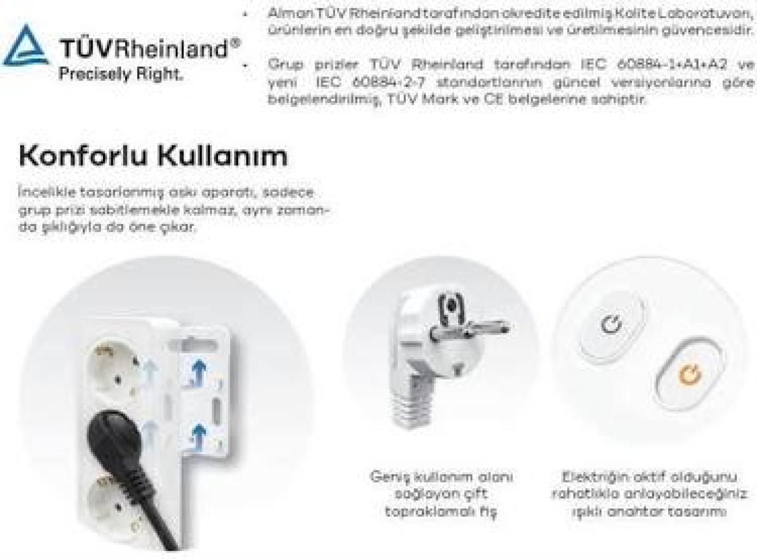 Seldur 6'lı Kablolu Topraklı Anahtarlı Çocuk Korumalı 3 Metre Priz