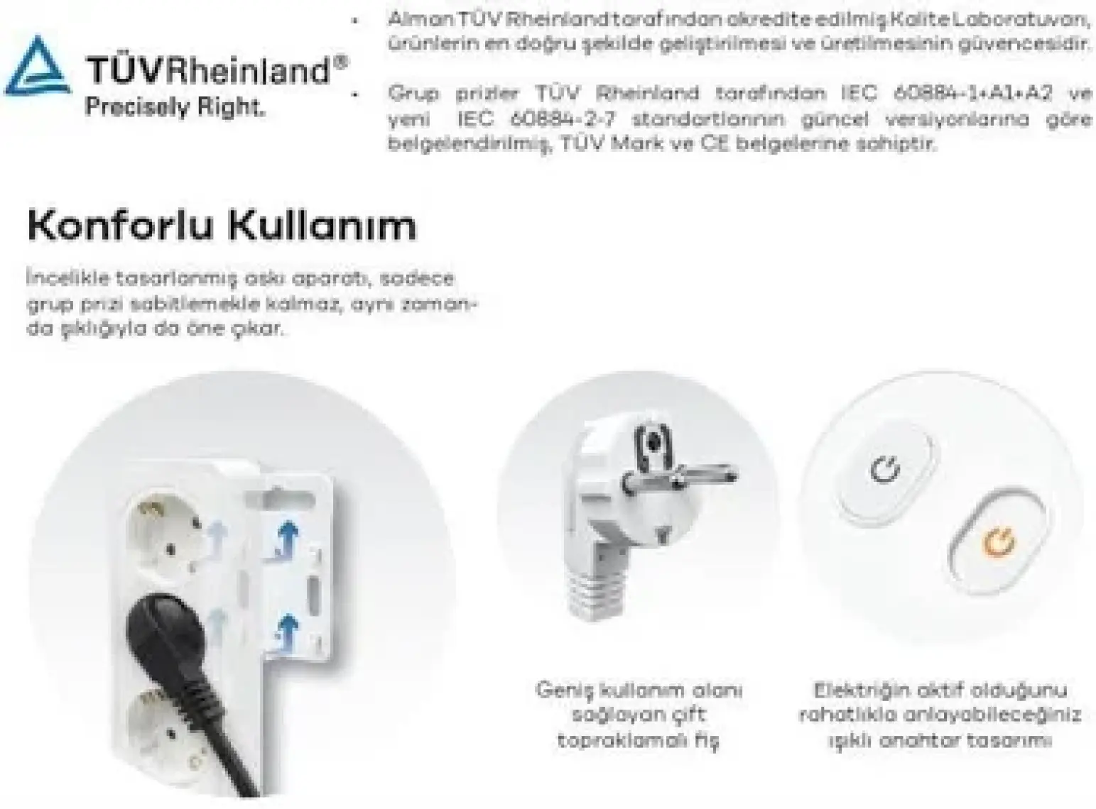 Seldur 6'lı Kablolu Topraklı Anahtarlı Çocuk Korumalı 2 Metre Priz
