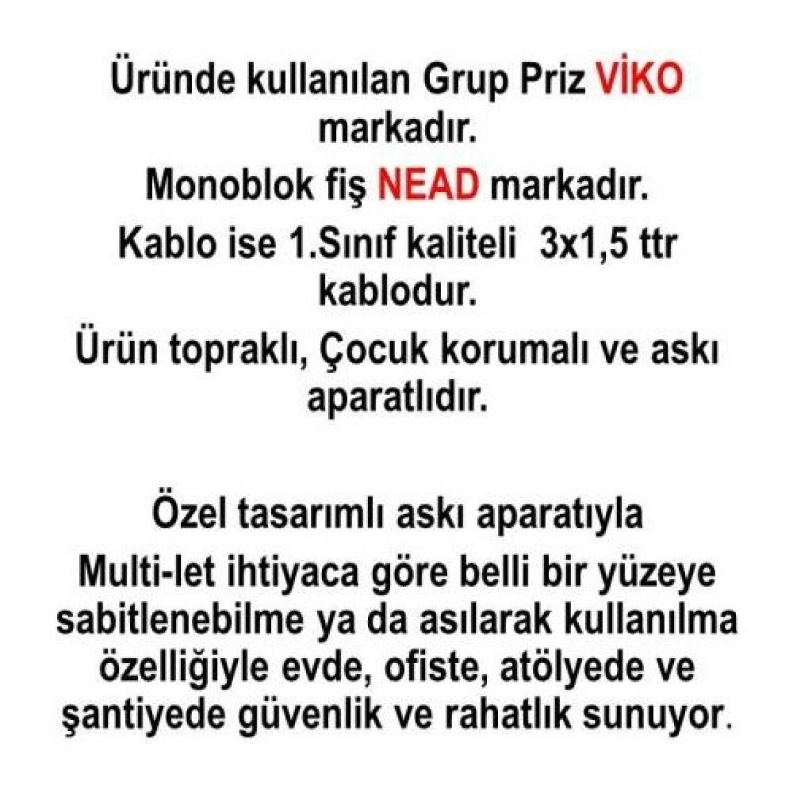NE-AD Ekonomik Siyah 2'li Topraklı Çocuk Korumalı Grup Priz 1 Metre Kablo
