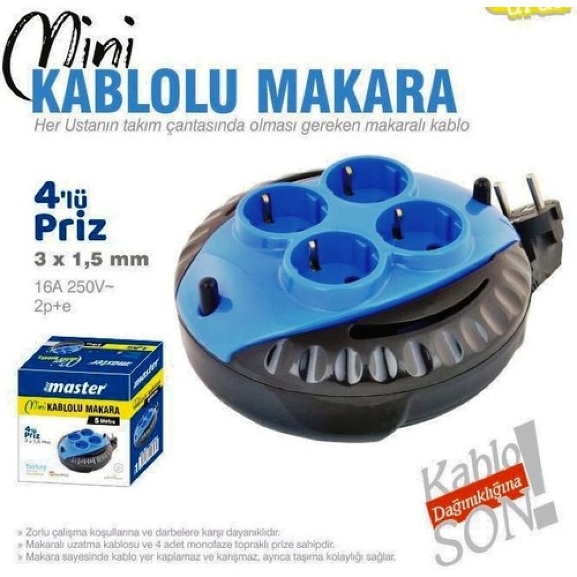 Master Pratik Ev Ofis ve Işlerinizde Mini Seyyar Makaralı Uzatma Kablosu 3x1,5mm (3metre)